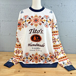 Tito's Vodka Sweater Adult 2XL Cream Orange Ugly Christmas Sweatshirt Pullover